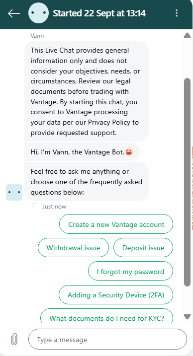 Live Chat Vantage