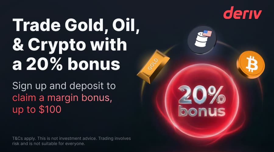 Deriv targets the first-transfer gap with a 20% margin credit for new sign-ups
