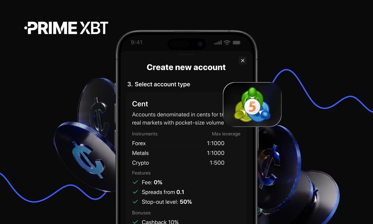 PrimeXBT launches MT5 Cent Account for beginners and risk-conscious traders