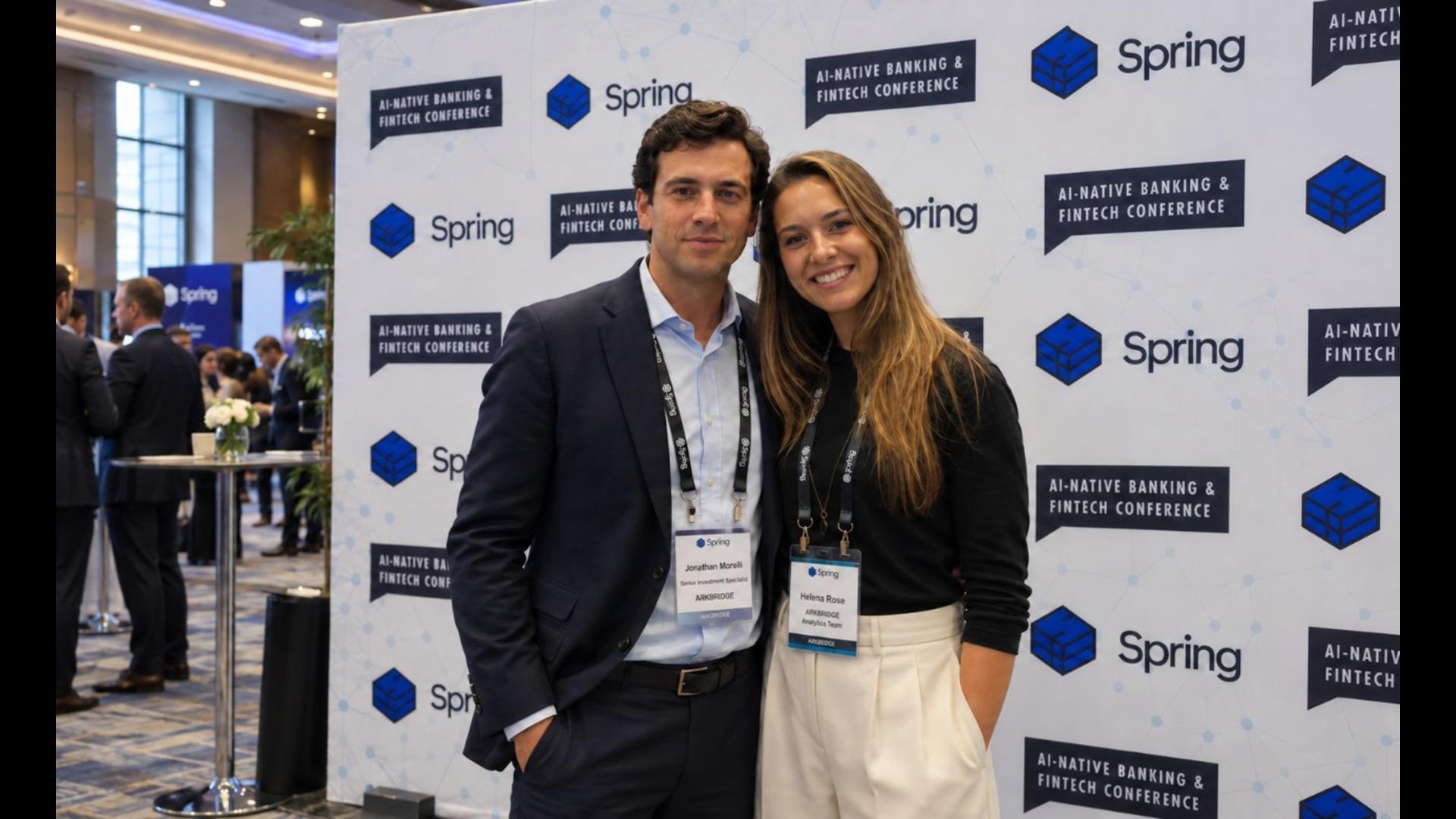 Jonathan Morelli, Senior Investment Specialist at ARKBRIDGE, and Helena Rose from the ARKBRIDGE Analysis Team, pictured at an AI and fintech industry event.
