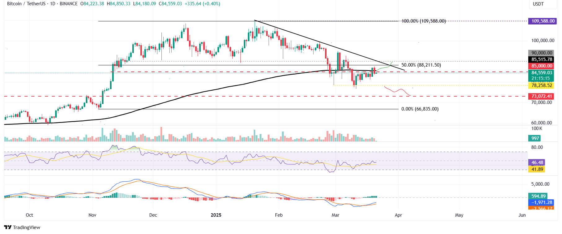 الرسم البياني اليومي لزوج BTC/USDT