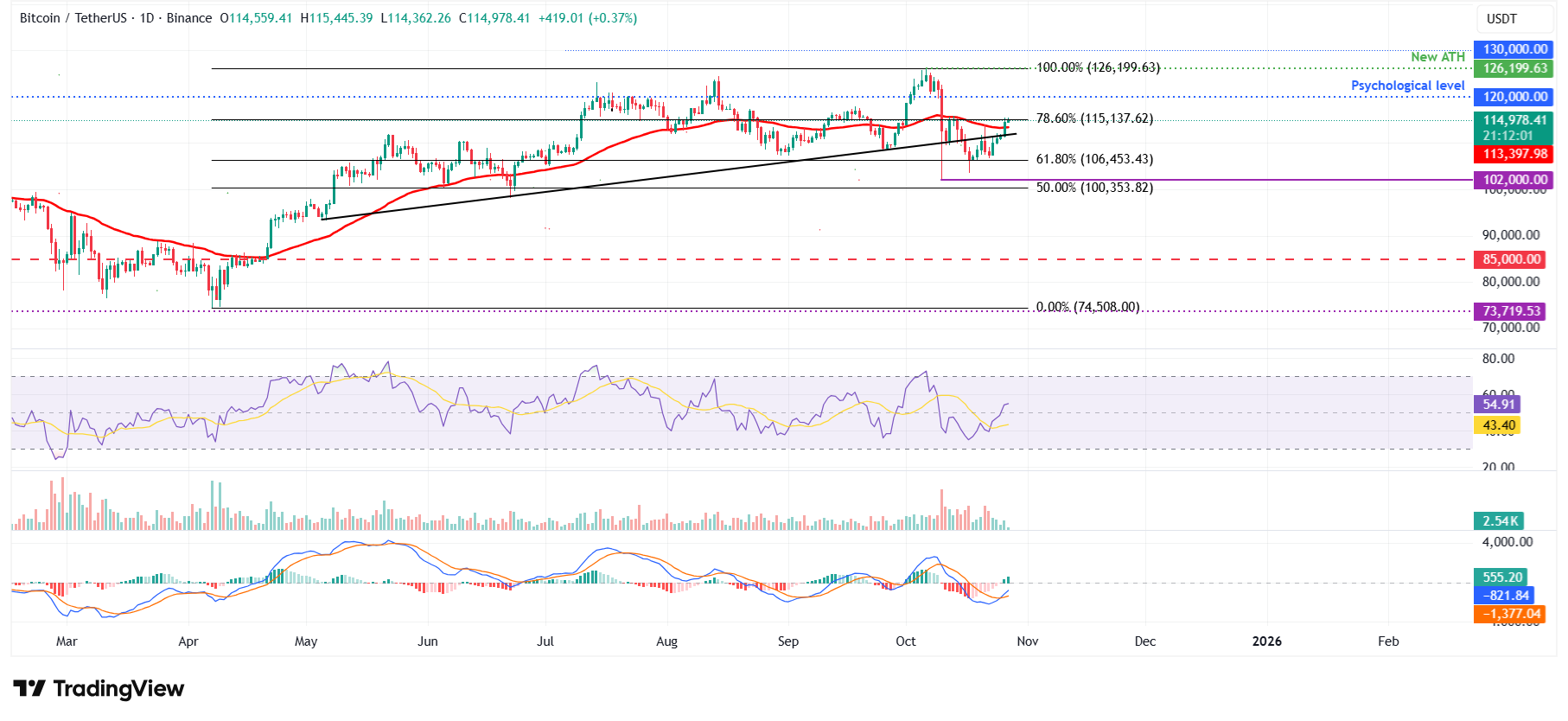 الرسم البياني اليومي لزوج BTC/USDT