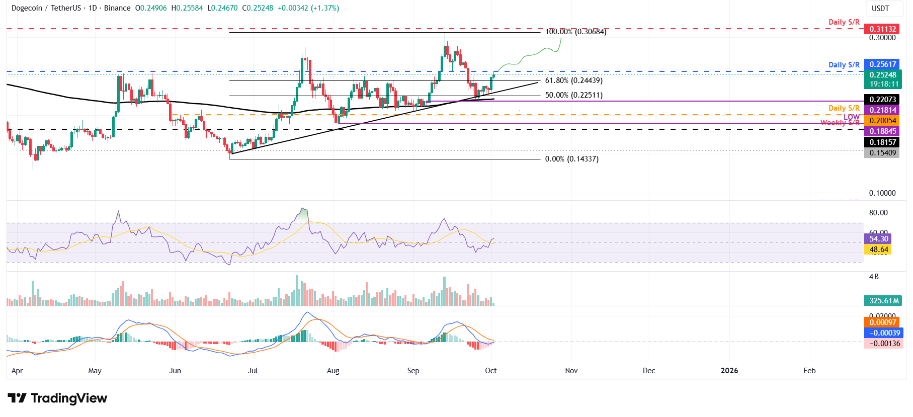 DOGE/USDT daily chart 
