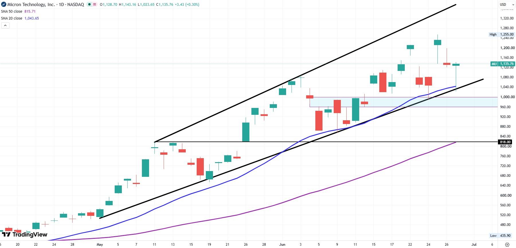 Micron daily stock chart