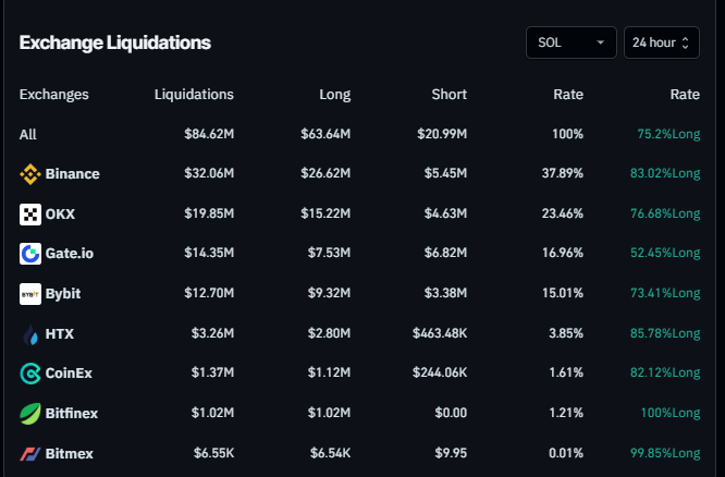 SOL Liquidation chart. Source: Coinglass