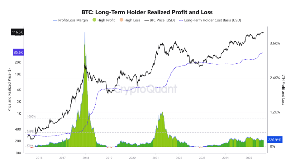 Biểu đồ Lợi nhuận và Lỗ thực tế của BTC LTH. Nguồn: CryptoQuant