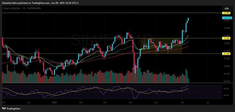 Biến động giá bạc (tháng 11 năm 2024 - tháng 6 năm 2025). Nguồn: TradingView
