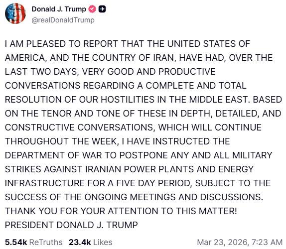 Trump Truth Social negotiations Iran