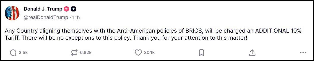 Başkan Trump'ın Truth Social hesabı 6 Temmuz 2025