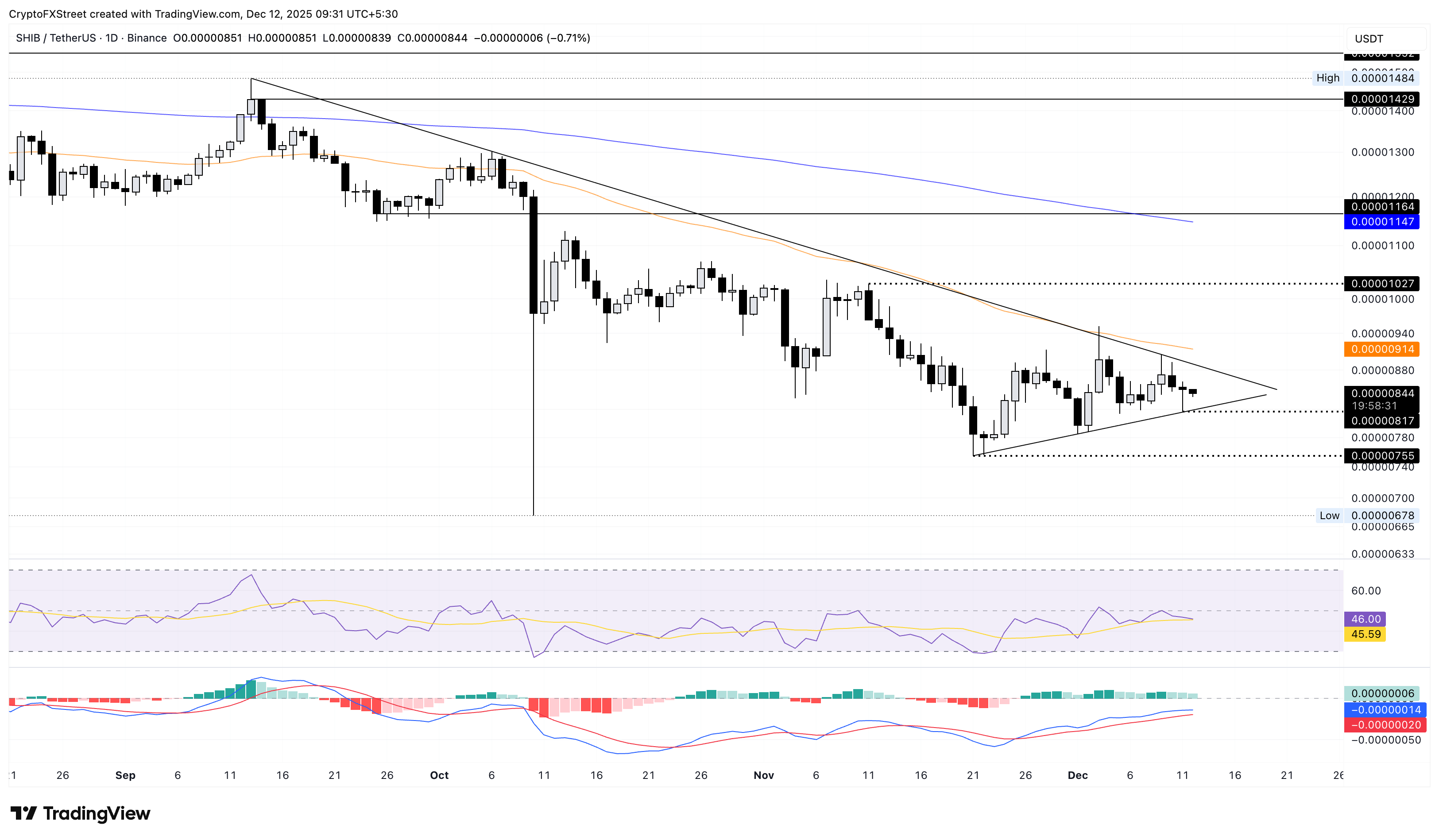 Grafik logaritmik harian SHIB/USDT.