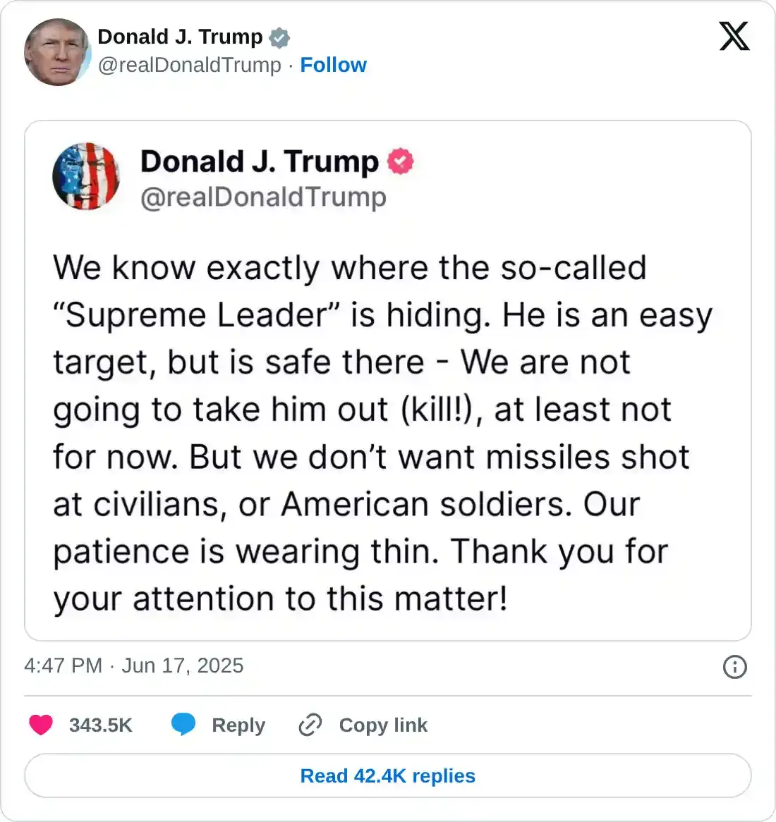 https://x.com/realDonaldTrump/status/1935016557224050887