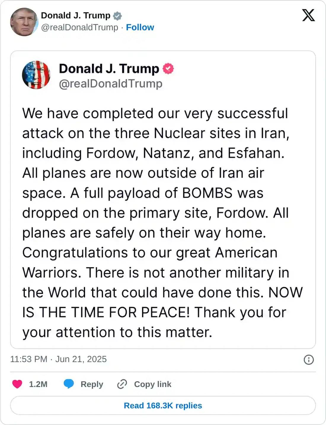 https://twitter.com/realDonaldTrump/status/1936573183634645387