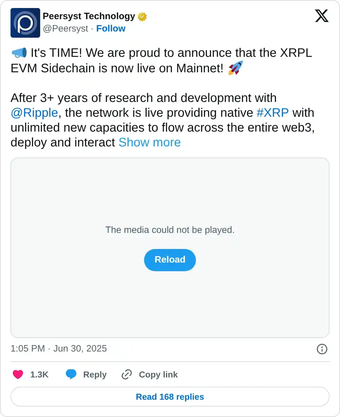 https://twitter.com/Peersyst/status/1939671512262529380