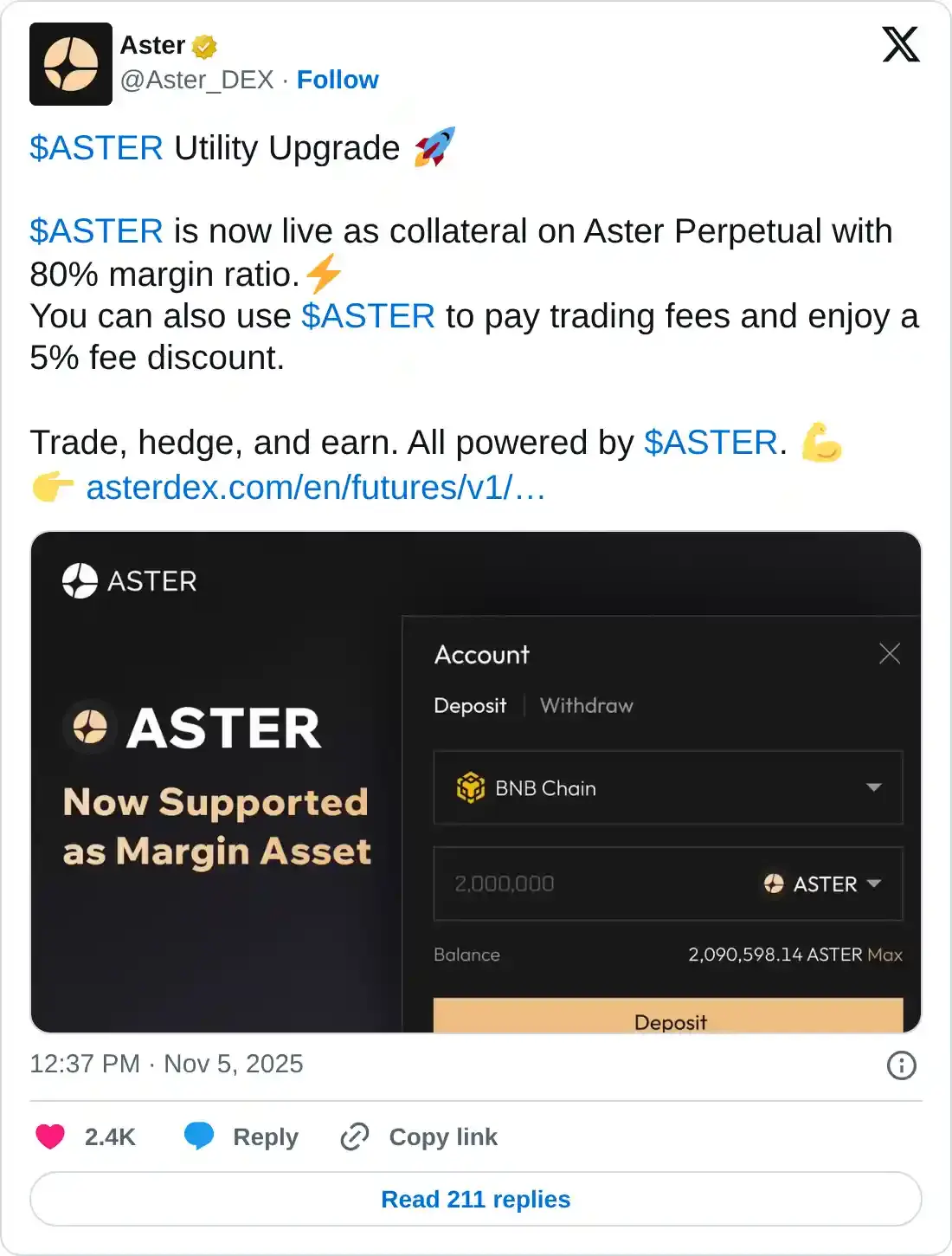https://x.com/Aster_DEX/status/1986050150067040658