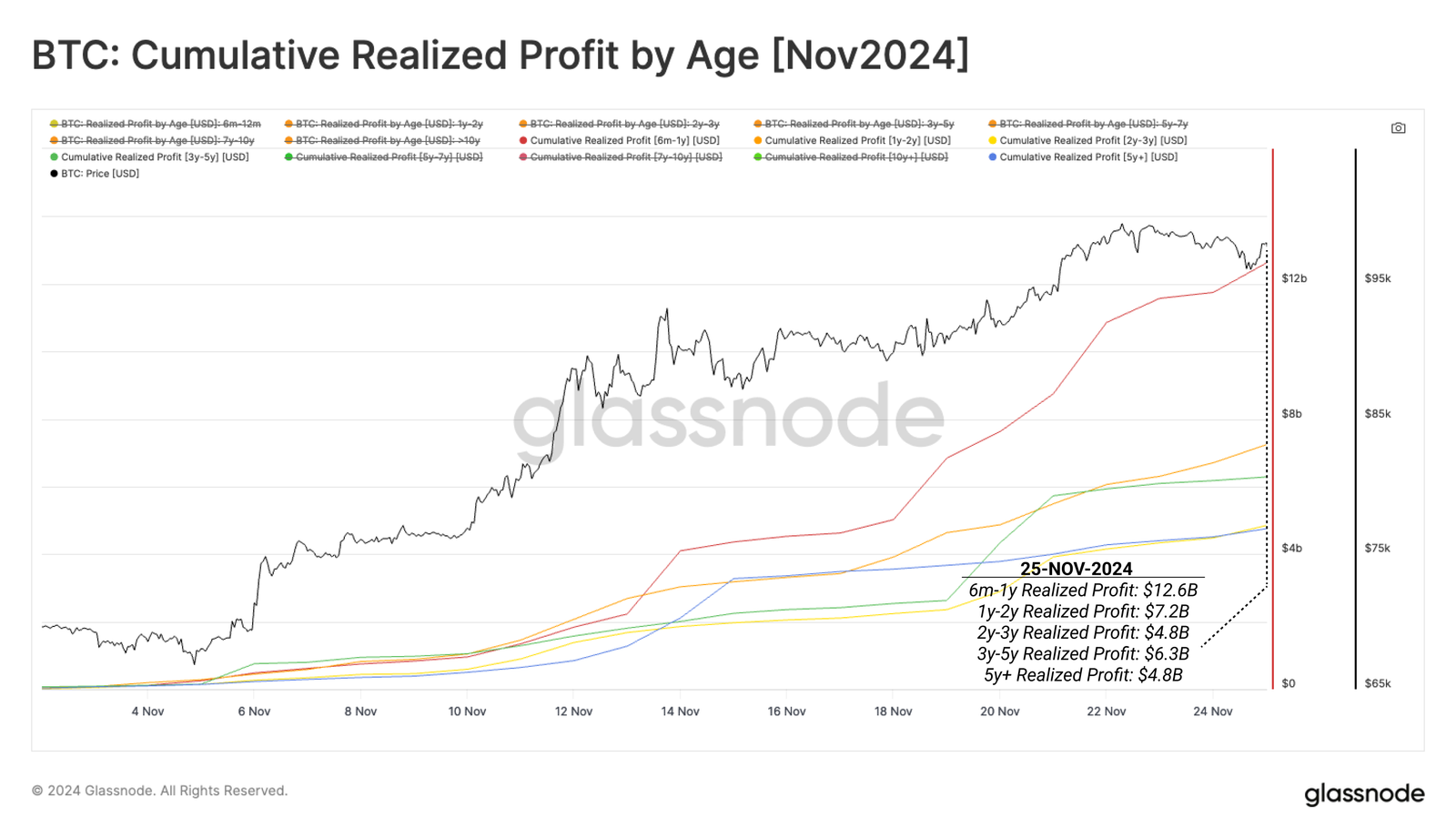 BTC: Cumulative Realized Profit by Age(Nov 2024) chart. Source: Glassnode